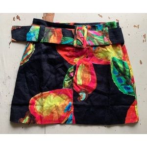 Farm Rio : belted linen cashew mini skirt